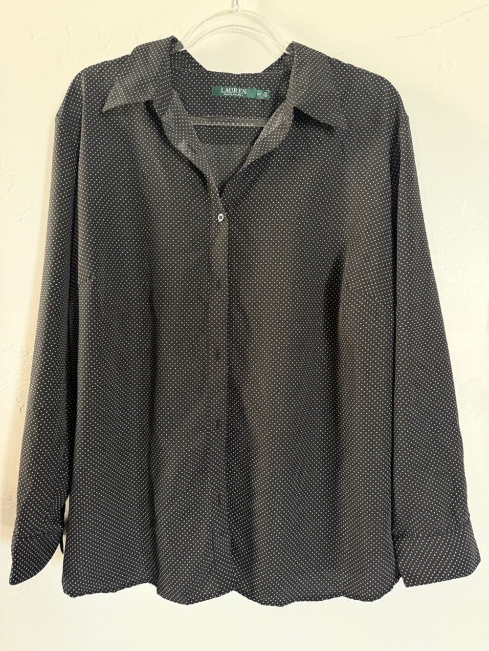 Lauren Ralph Lauren Black Button-Up Micro Polka Dot Blouse